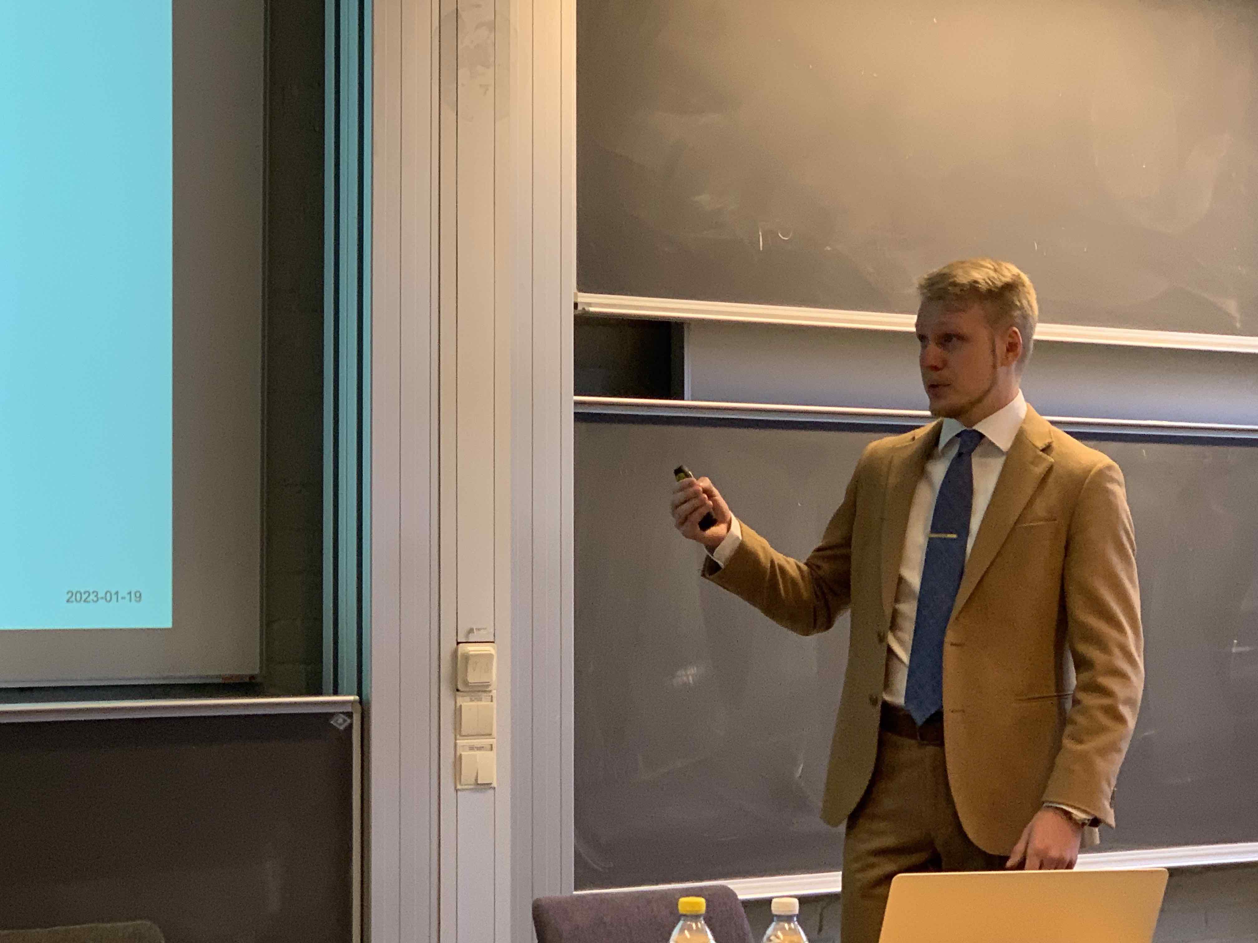 Fredrik during his PhD thesis presentation